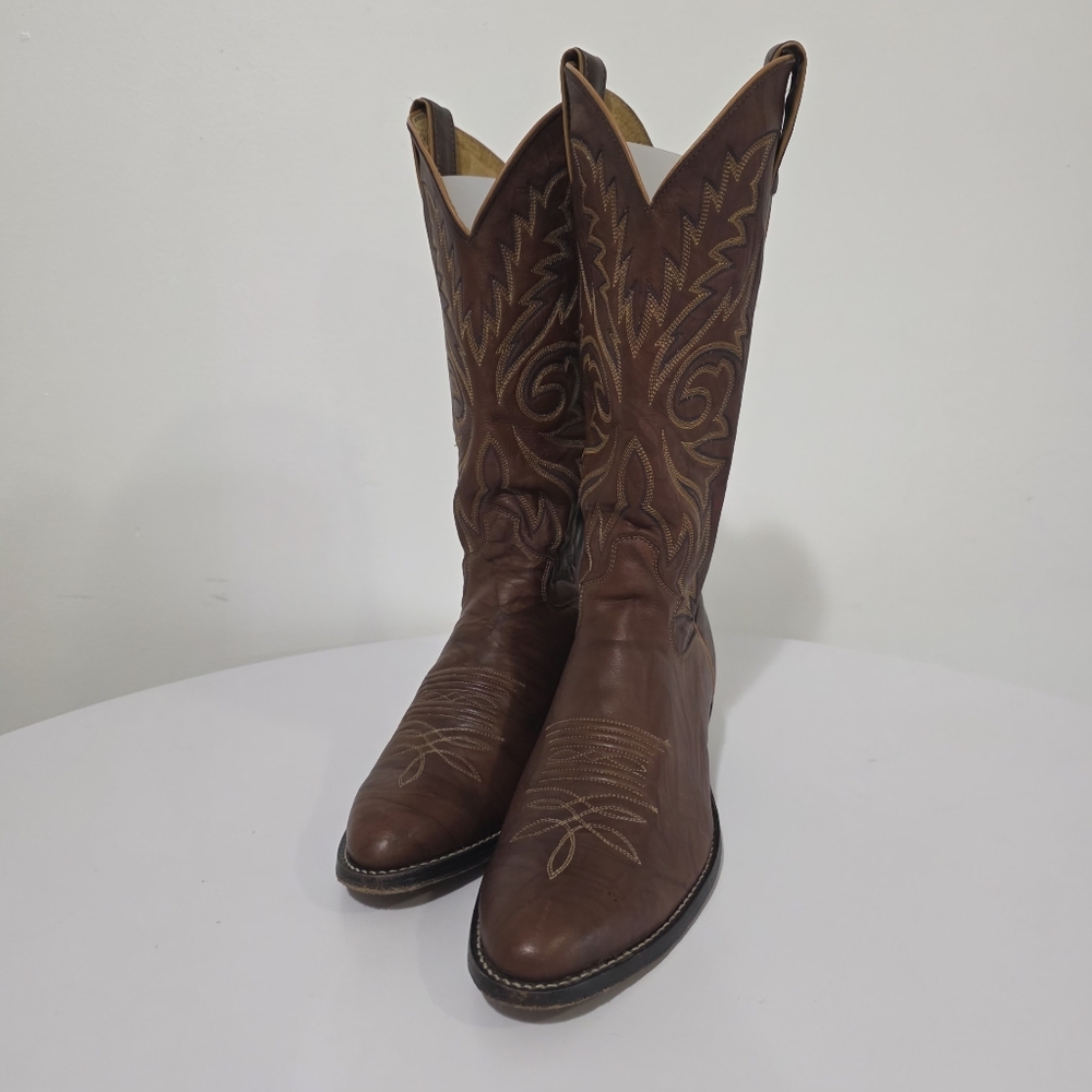 Justin Marbled Deerlite Brown Leather Cowboy Boots 9.5
